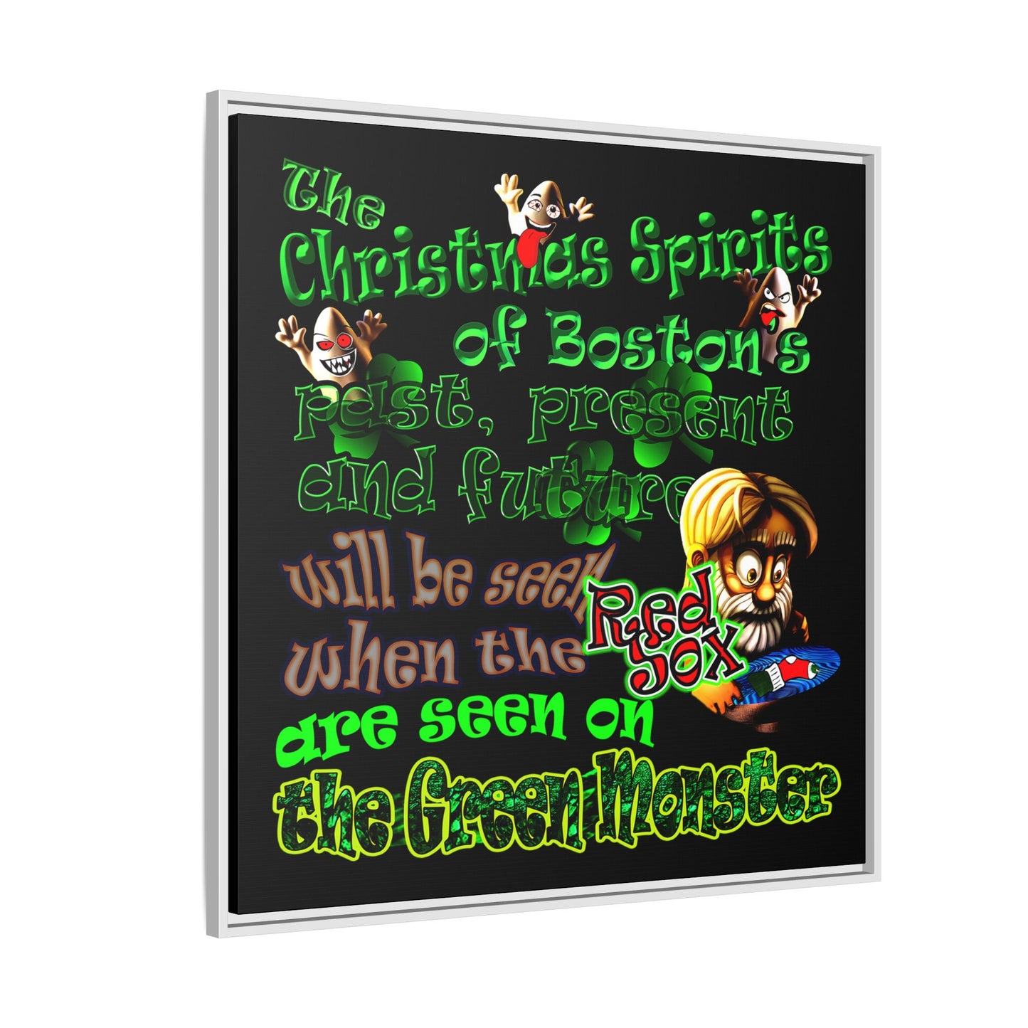 christmas spirits of boston - framed canvas art (black)