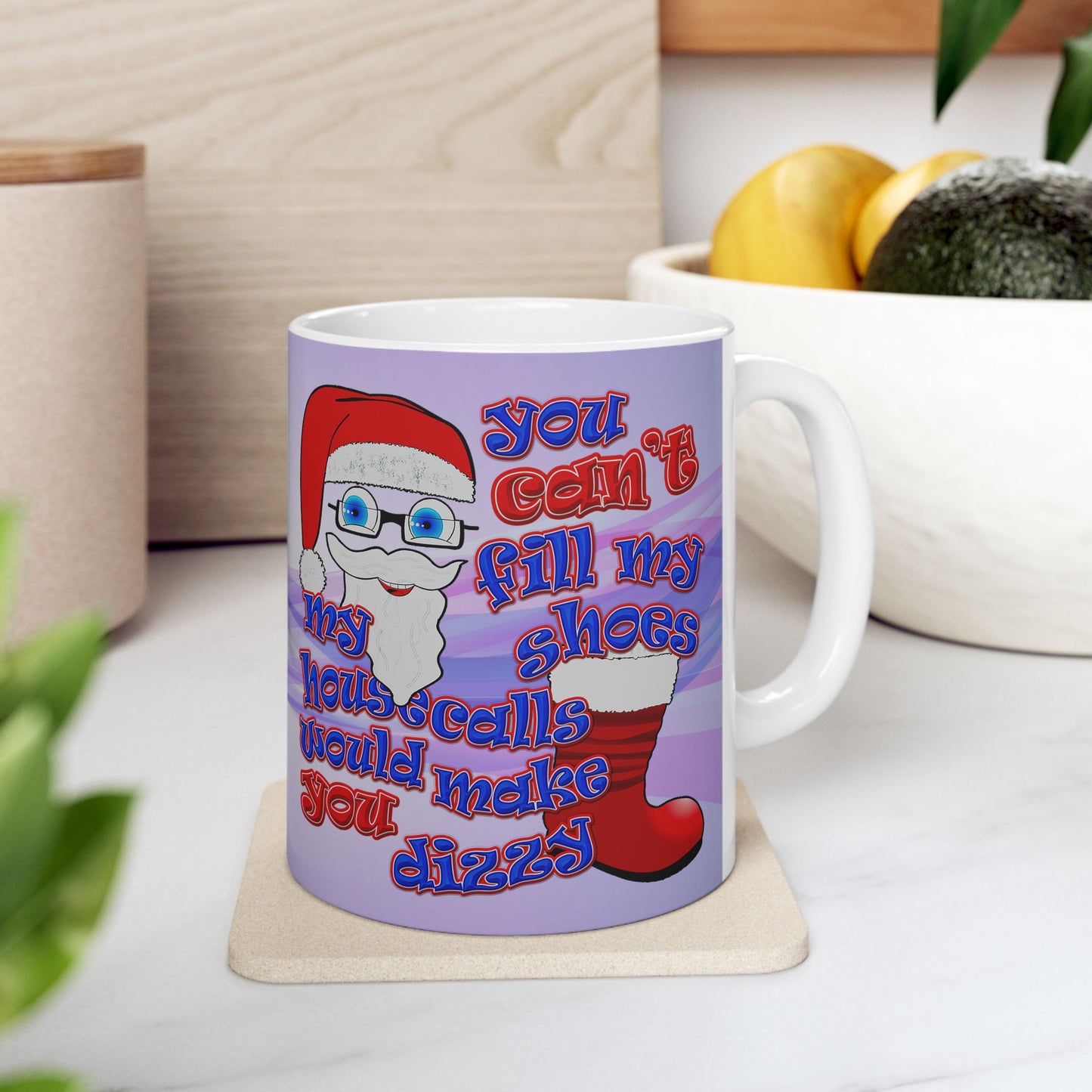santa's shoes - White Mug (light blue-pink wave)