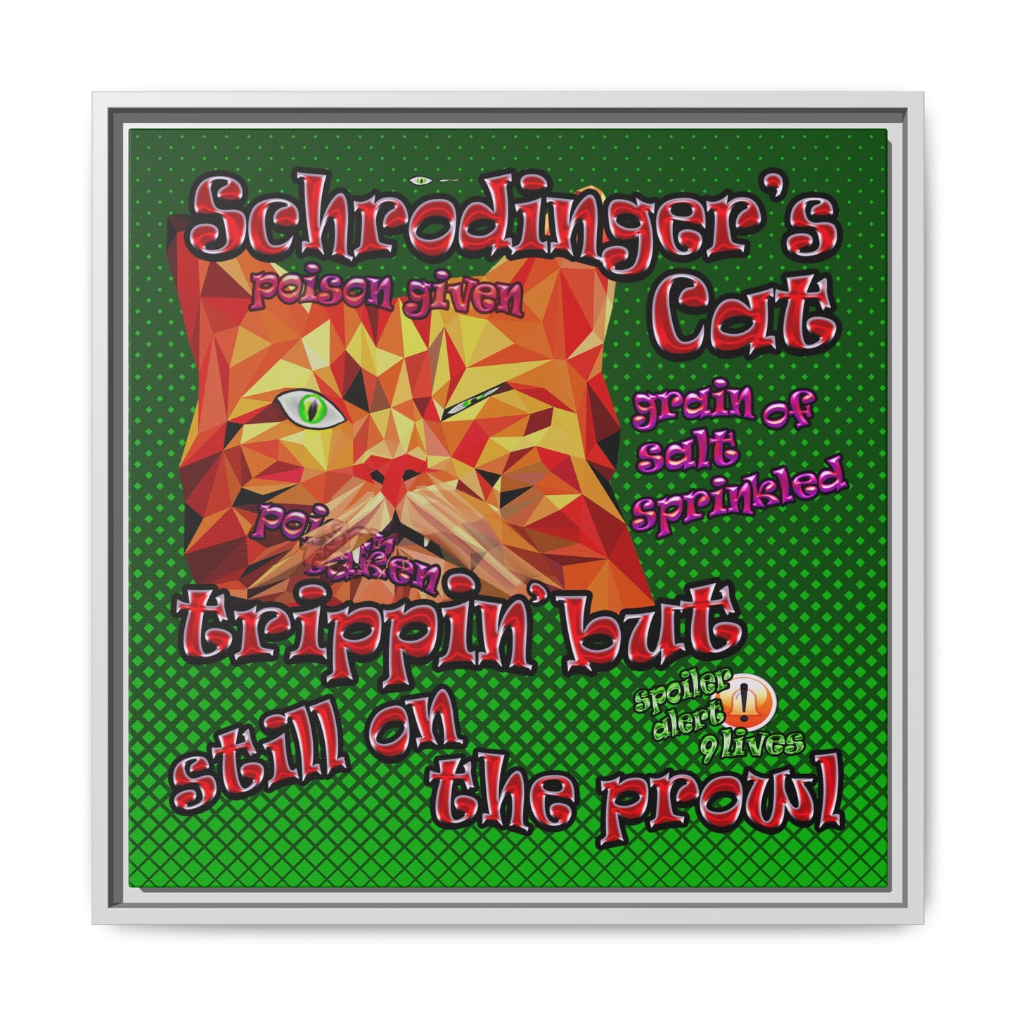 schrodinger's cat - framed canvas art (logo green)