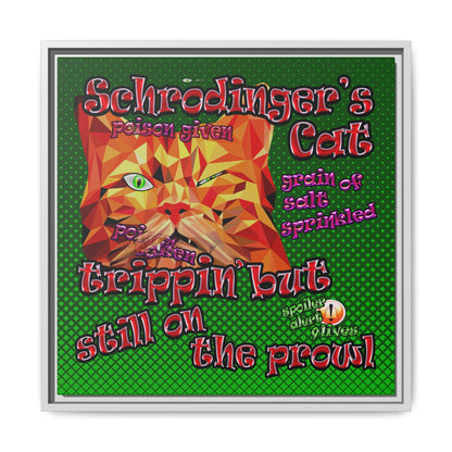 schrodinger's cat - framed canvas art (logo green)