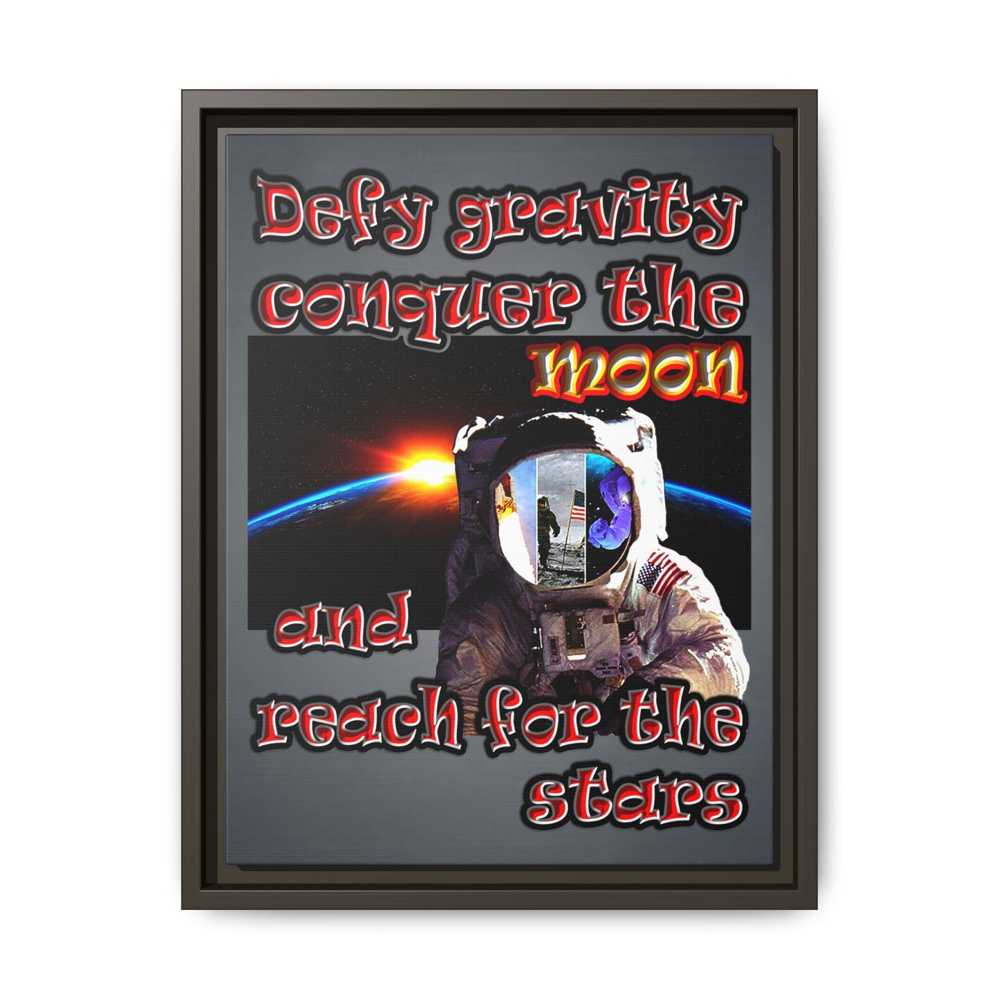defy conquer reach - framed canvas art (grey-light grey)
