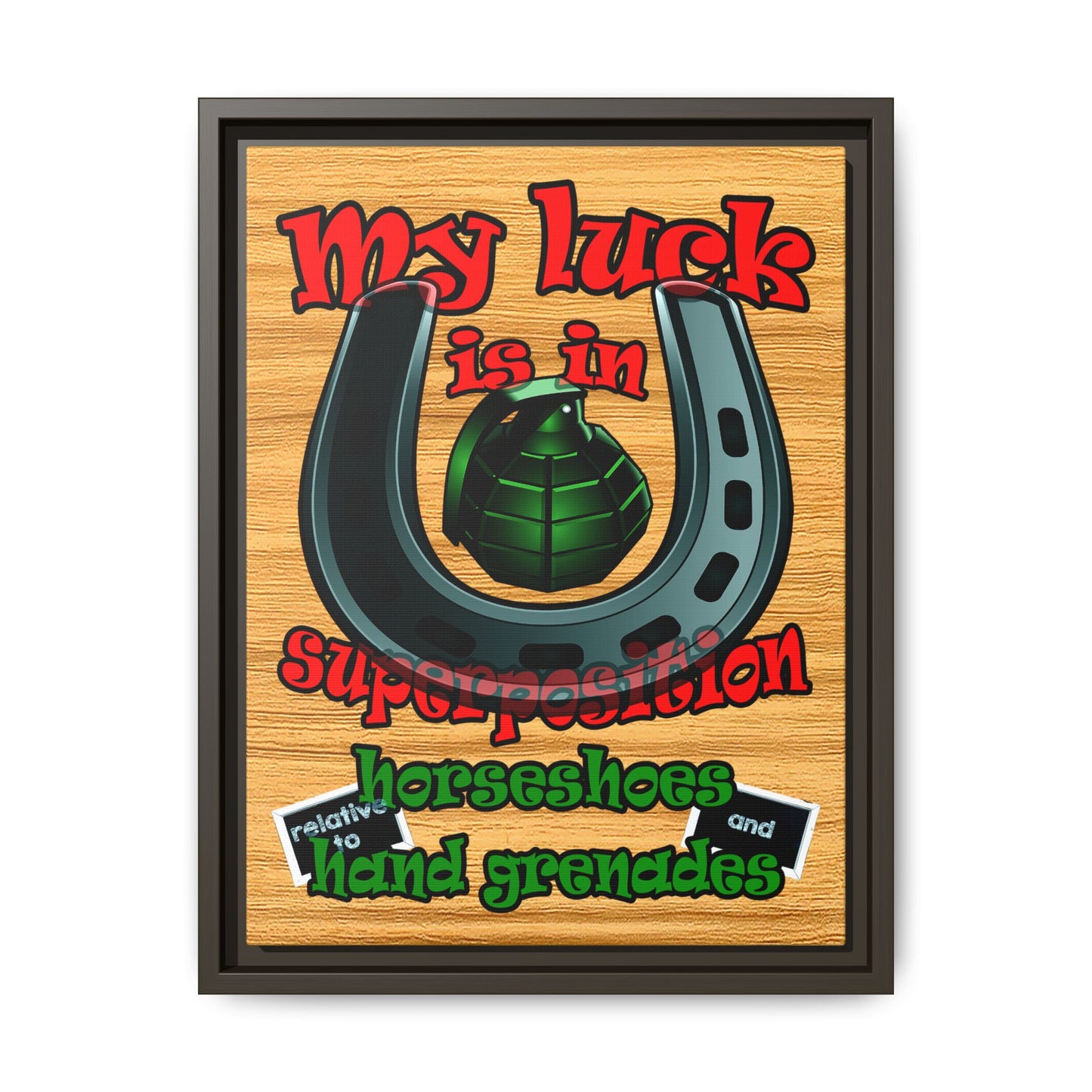 my luck - framed canvas art (butterscotch wood finish)