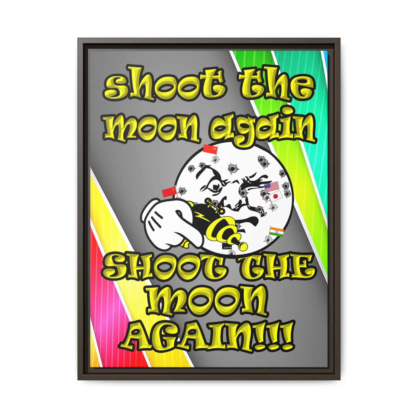 shoot the moon again - framed canvas art (rainbow split)