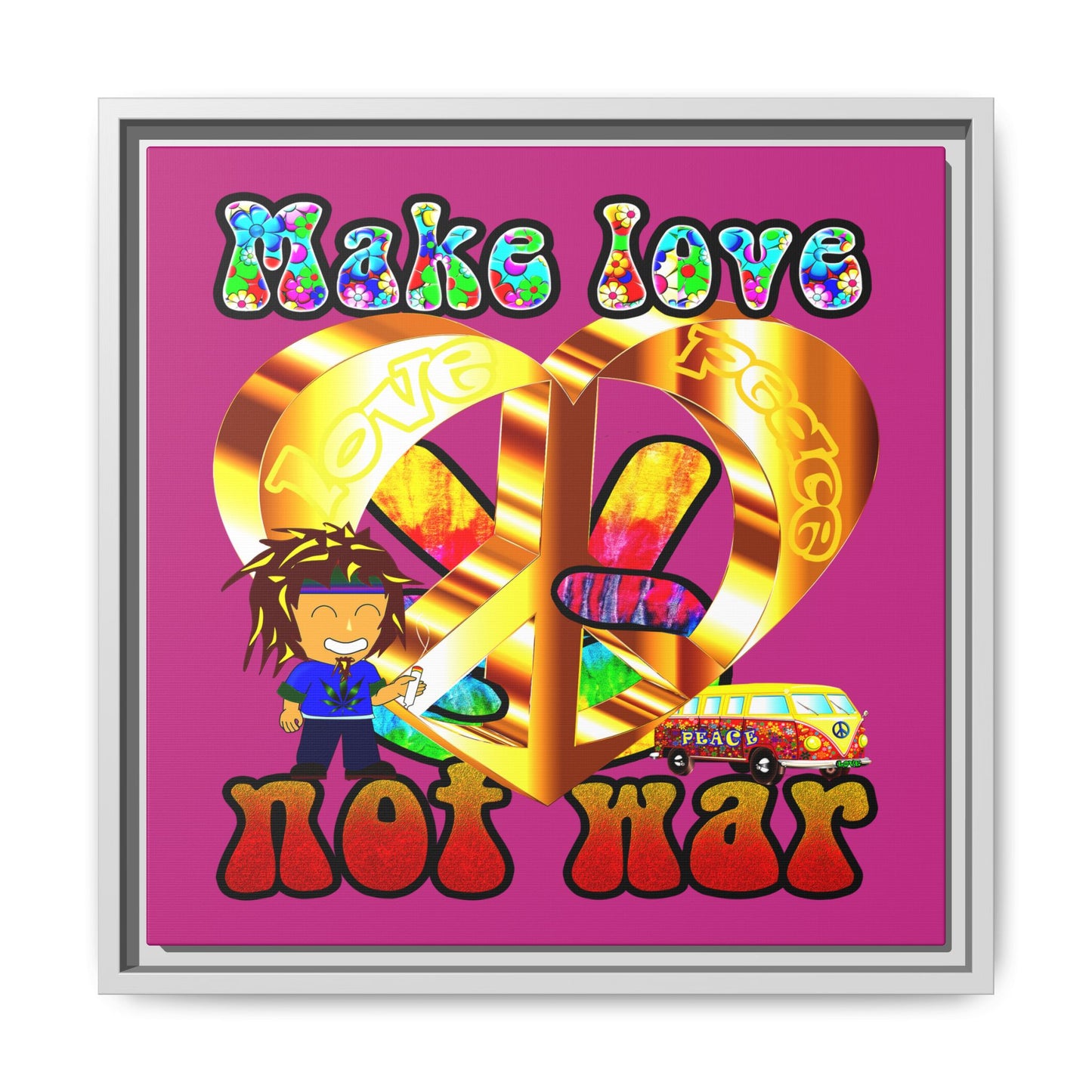 love peace - framed canvas art (pink)