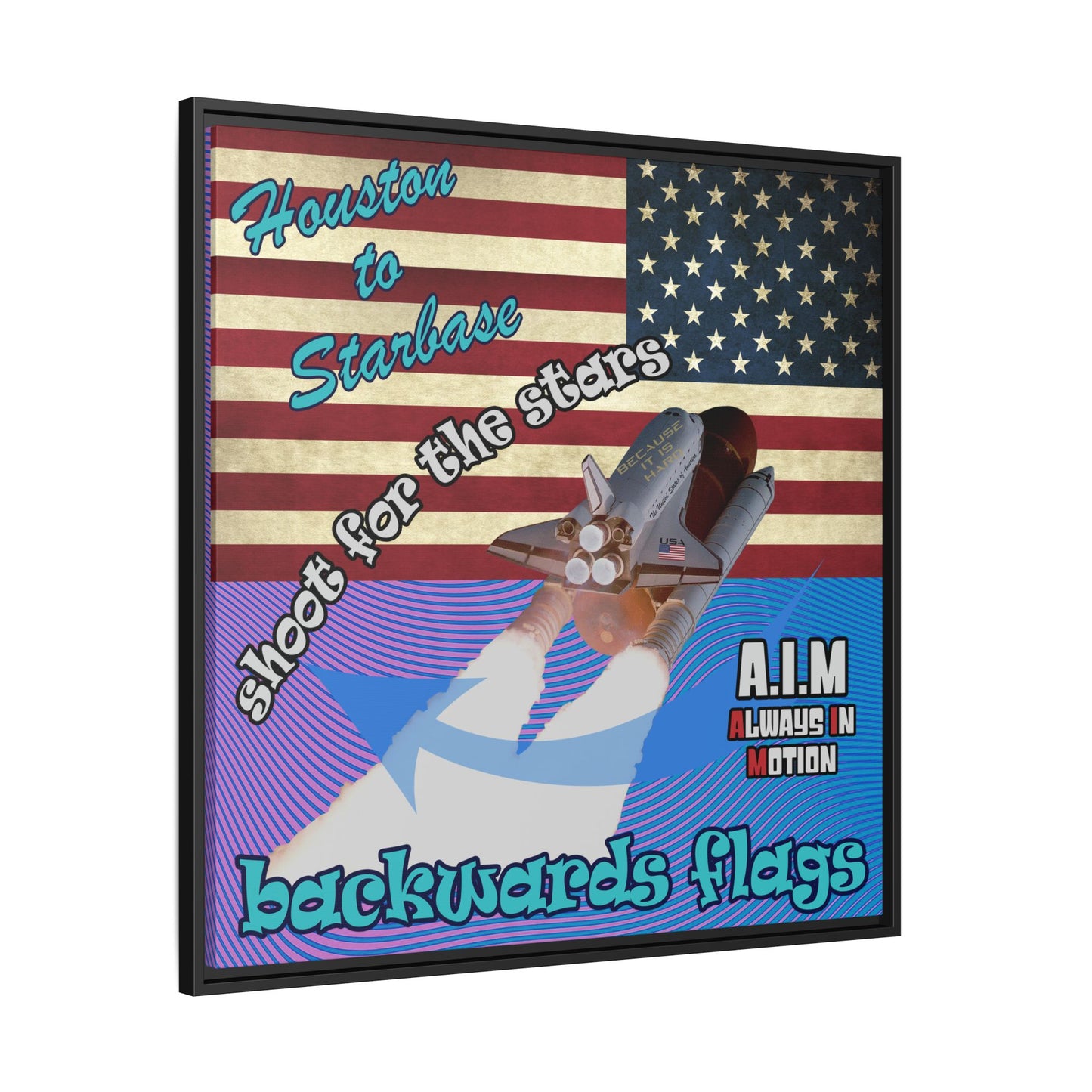 shoot for the stars - framed canvas art (light blue-purple wave)