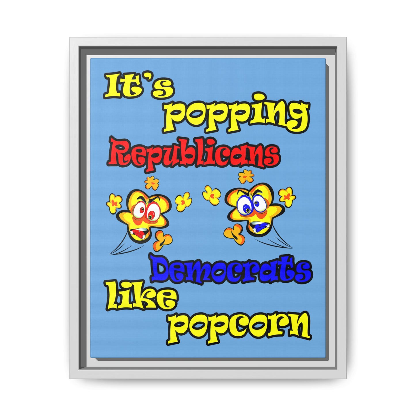 popping like popcorn - framed canvas art (light blue)