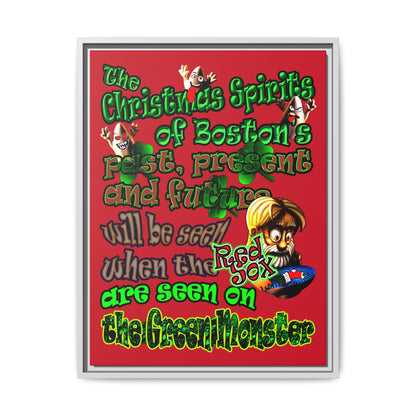 christmas spirits of boston - framed canvas art (dark red)