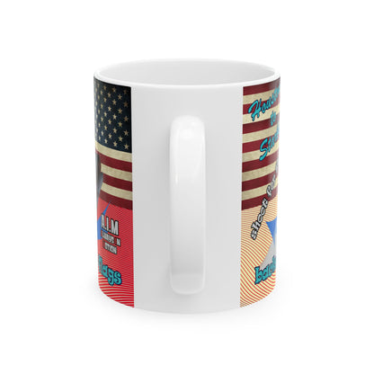 shoot for the stars - White Mug (yellow-orange wave)