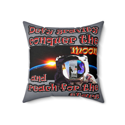 defy conquer reach - Spun Polyester Square Pillow - (brushed nickel)
