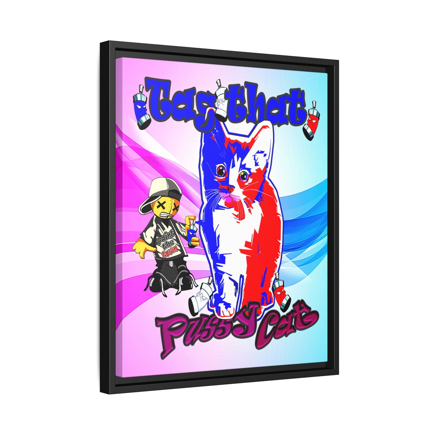 tag that - framed canvas art (light blue-pink wave)