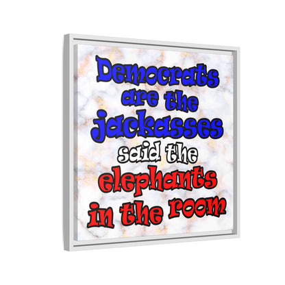 donkeys and elephants - framed canvas art (white marble)