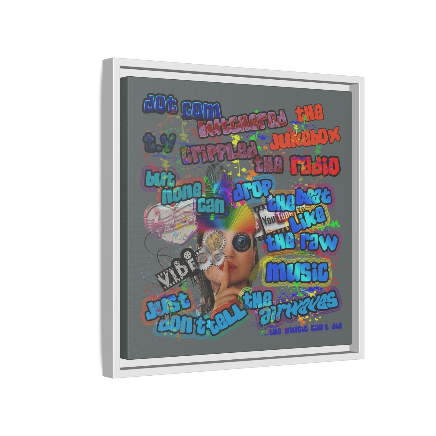 drop the beat - framed canvas art (dark grey)