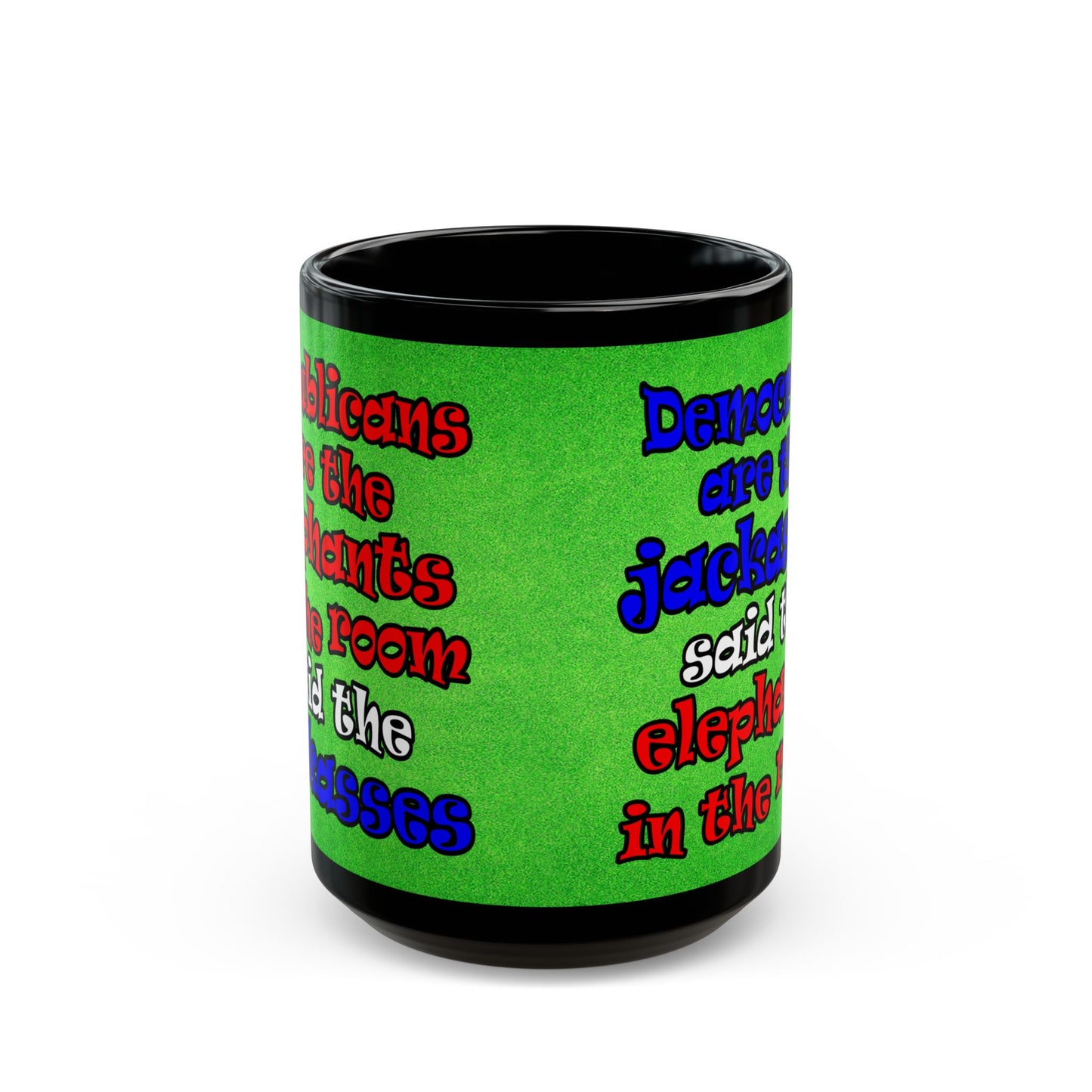 donkeys and elephants - Black Mug (green turf)