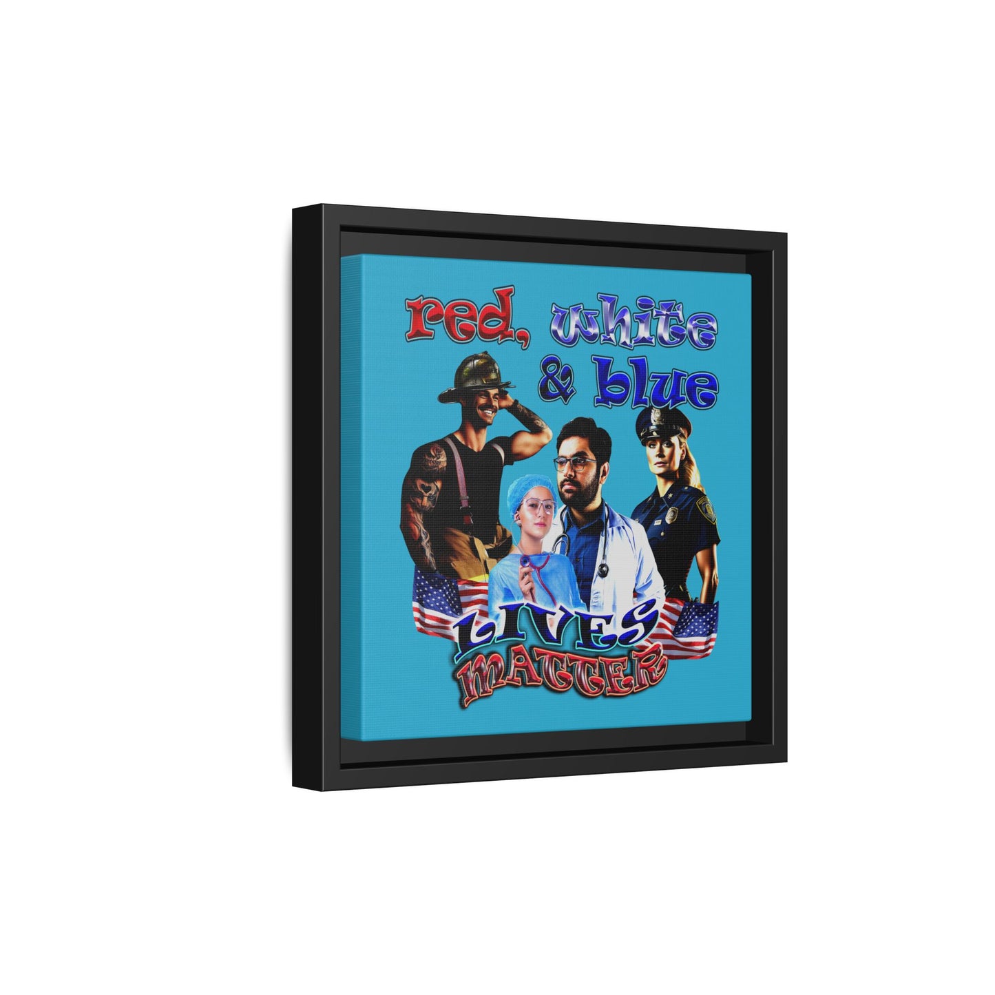 rw&b lives matter - framed canvas art (turquoise)