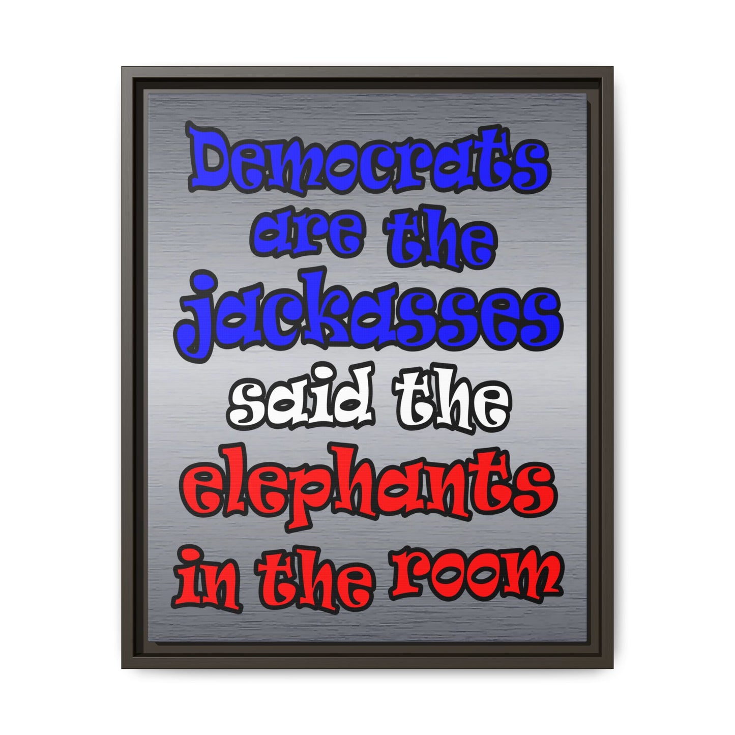 donkeys and elephants - framed canvas art (brushed nickel)