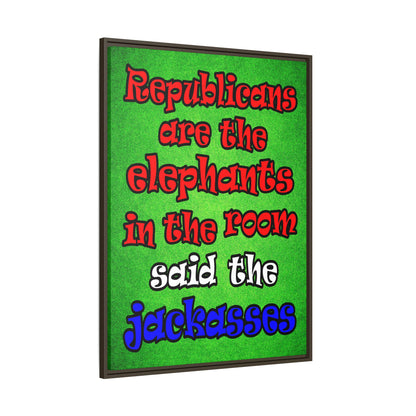 donkeys and elephants - framed canvas art (green turf)