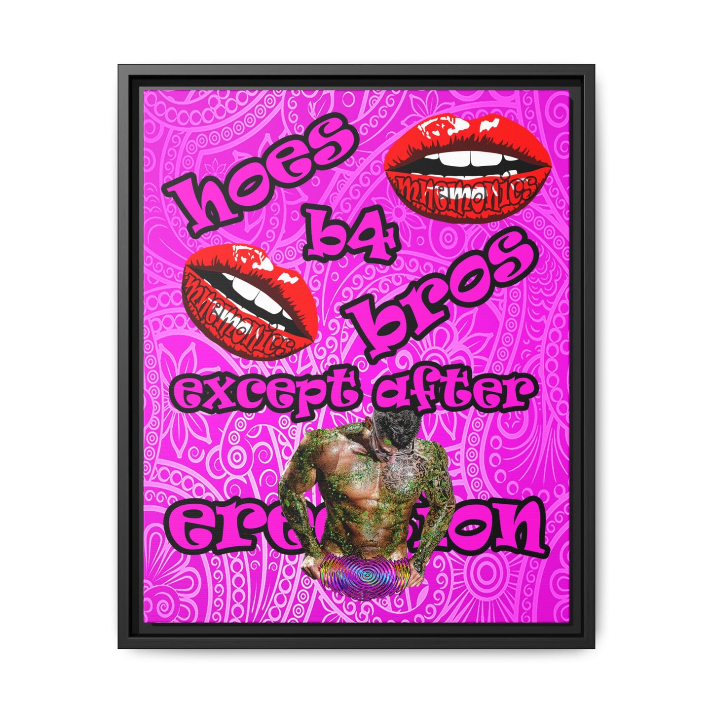 hoes b4 bros - framed canvas art (pink swirl)