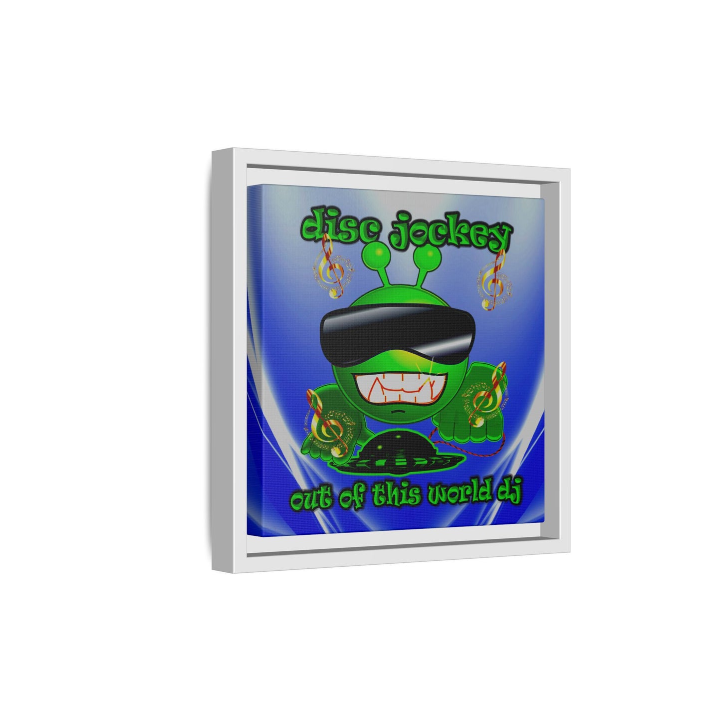 disc jockey - framed canvas art (blue-white wave)