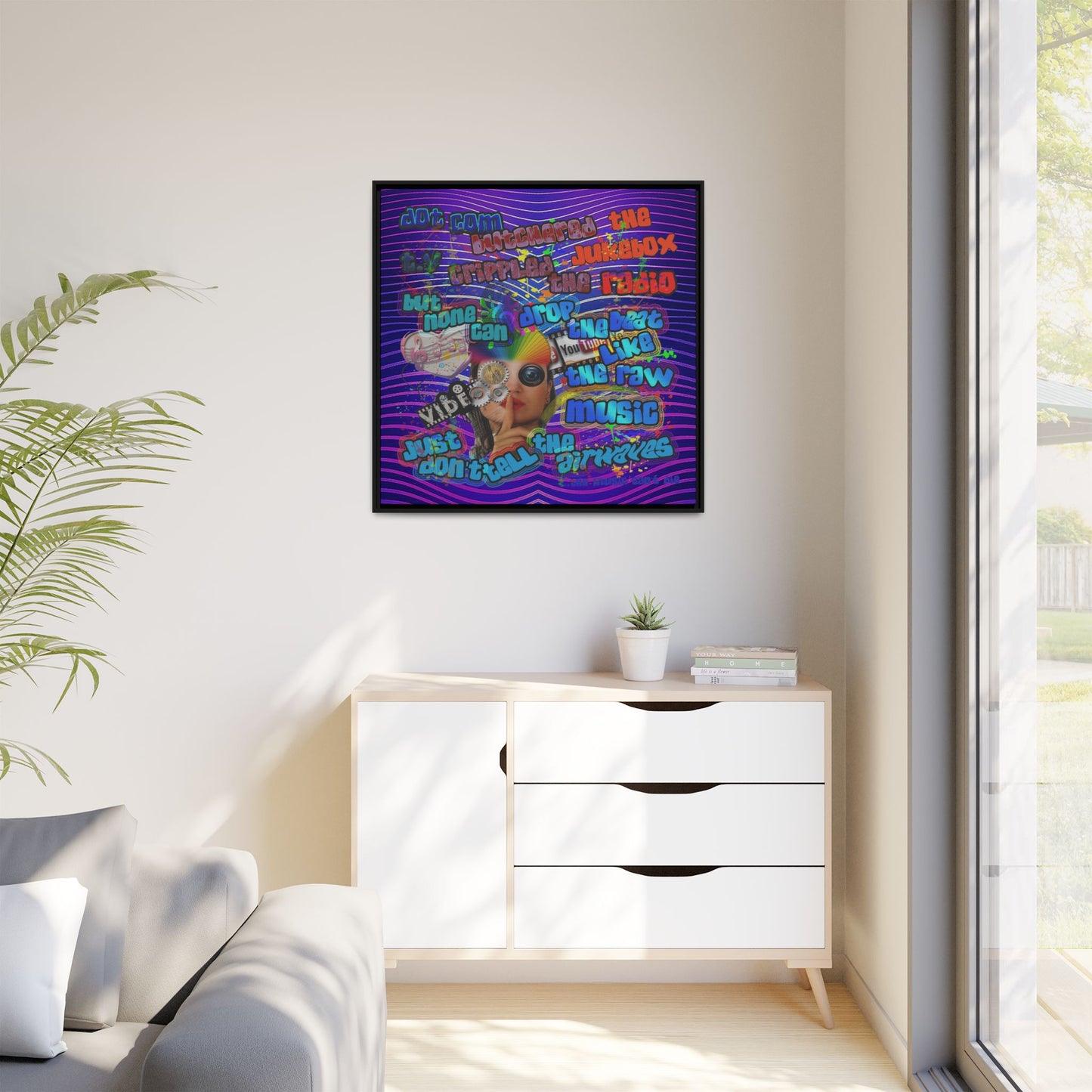 drop the beat - framed canvas art (purple wave)