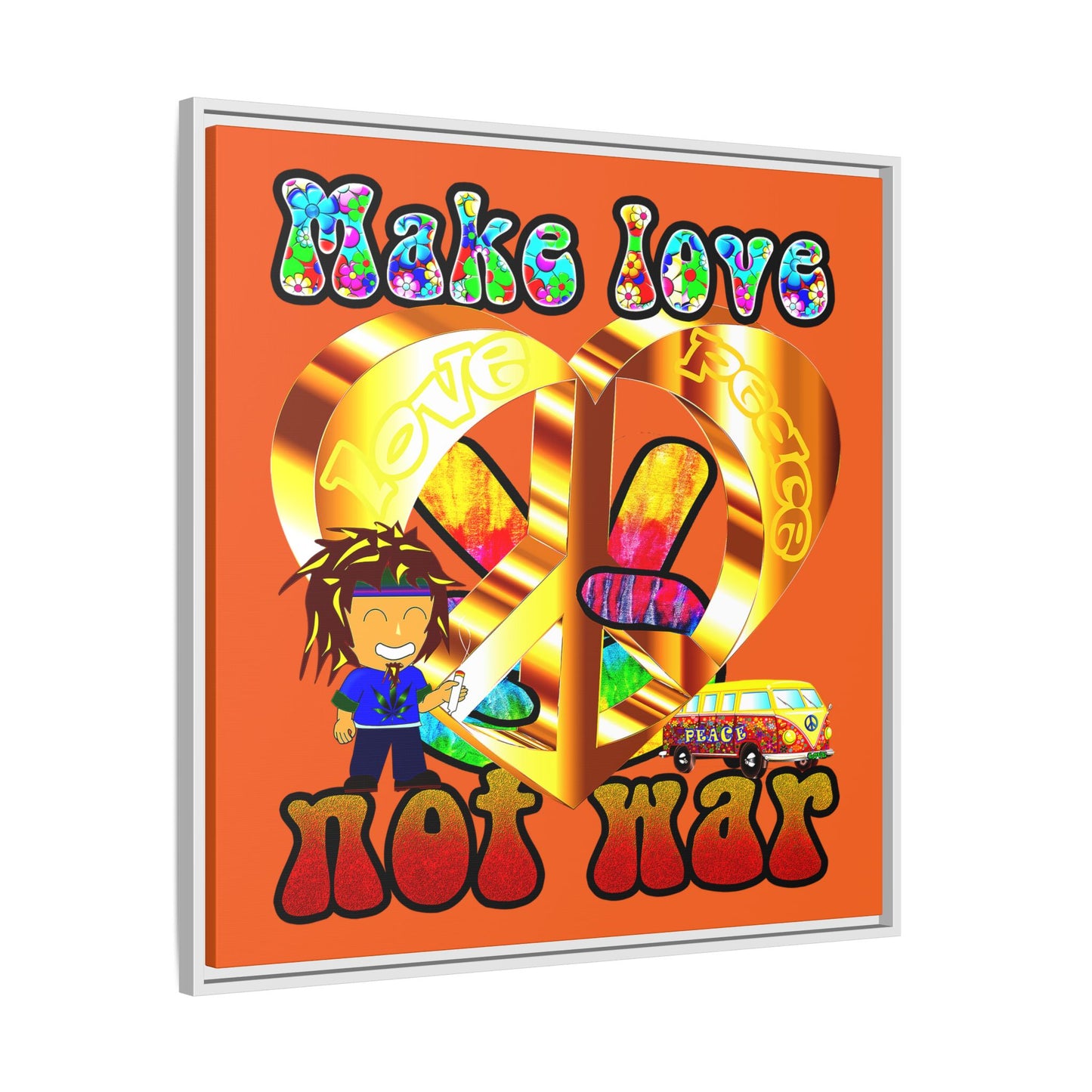 love peace - framed canvas art (orange)