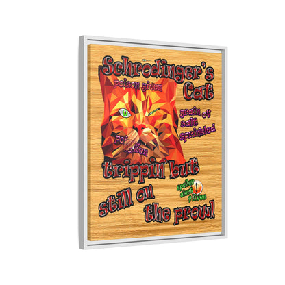 schrodinger's cat - framed canvas art (butterscotch wood finish)