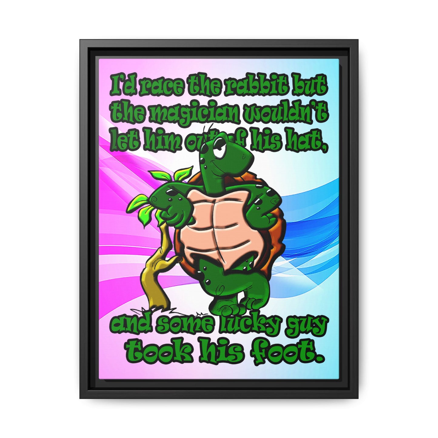 turtle race - framed canvas art (light blue-pink wave)