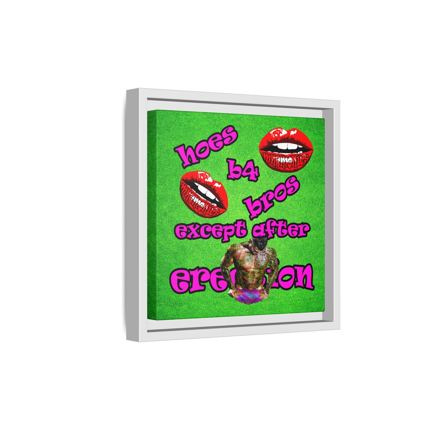 hoes b4 bros - framed canvas art (green turf)