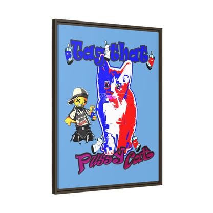 tag that - framed canvas art (light blue)