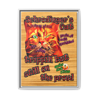 schrodinger's cat - framed canvas art (butterscotch wood finish)