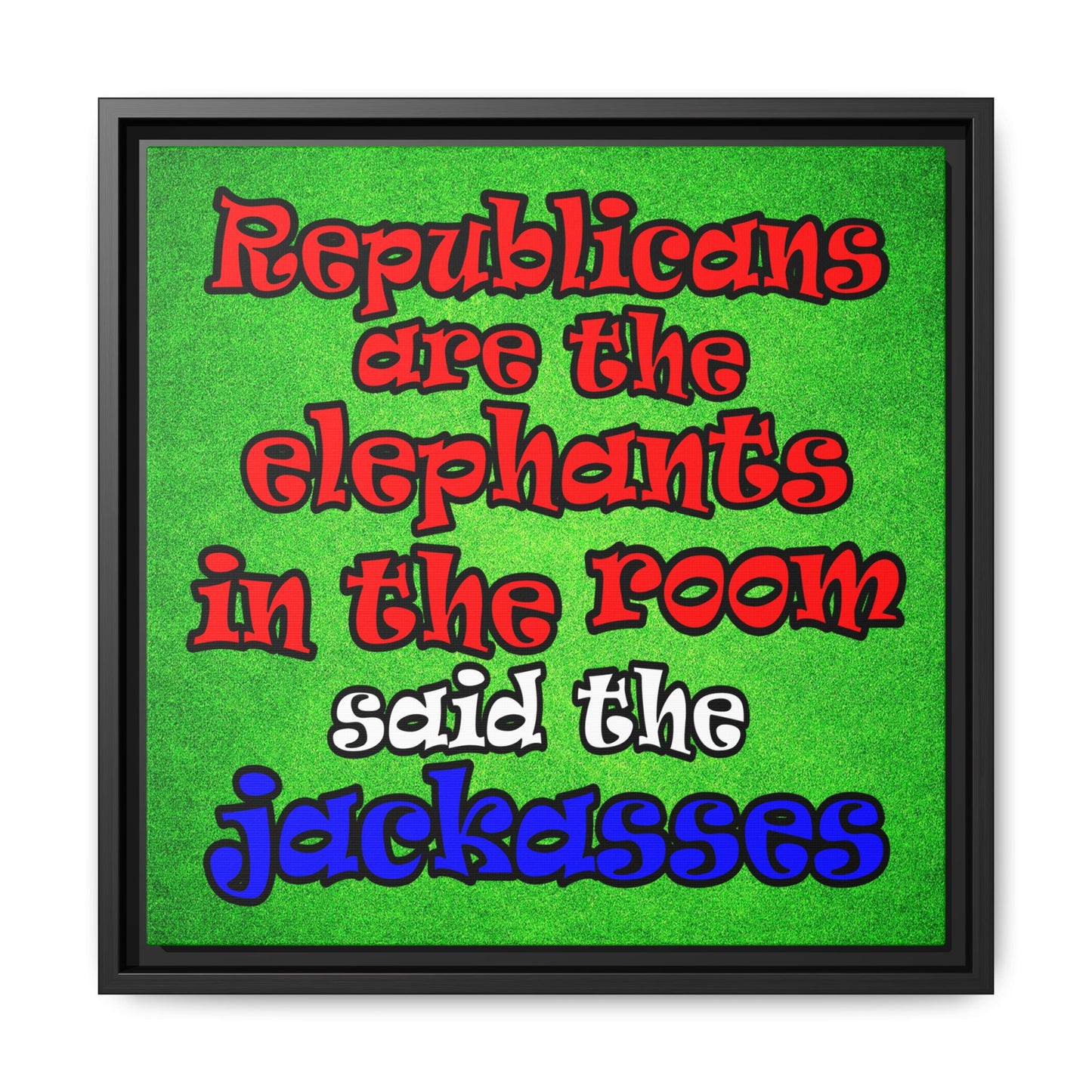 donkeys and elephants - framed canvas art (green turf)