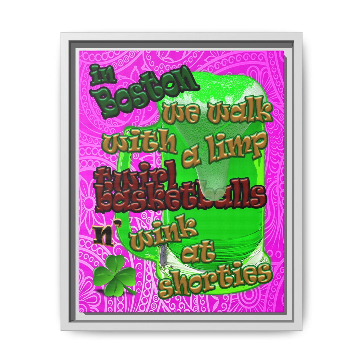 celtics logo - framed canvas art (pink swirl)