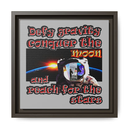 defy conquer reach - framed canvas art (light grey)