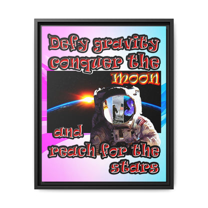 defy conquer reach - framed canvas art (light blue-pink wave)