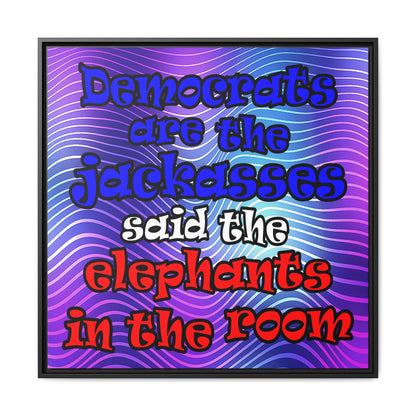 donkeys and elephants - framed canvas art (purple wave)