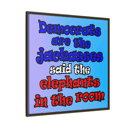 donkeys and elephants - framed canvas art (light blue-purple wave)