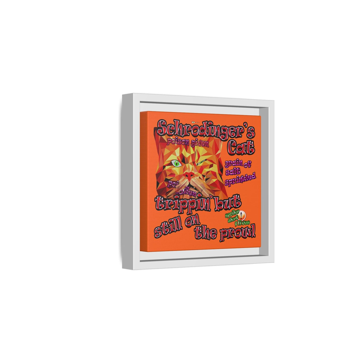 schrodinger's cat - framed canvas art (orange)
