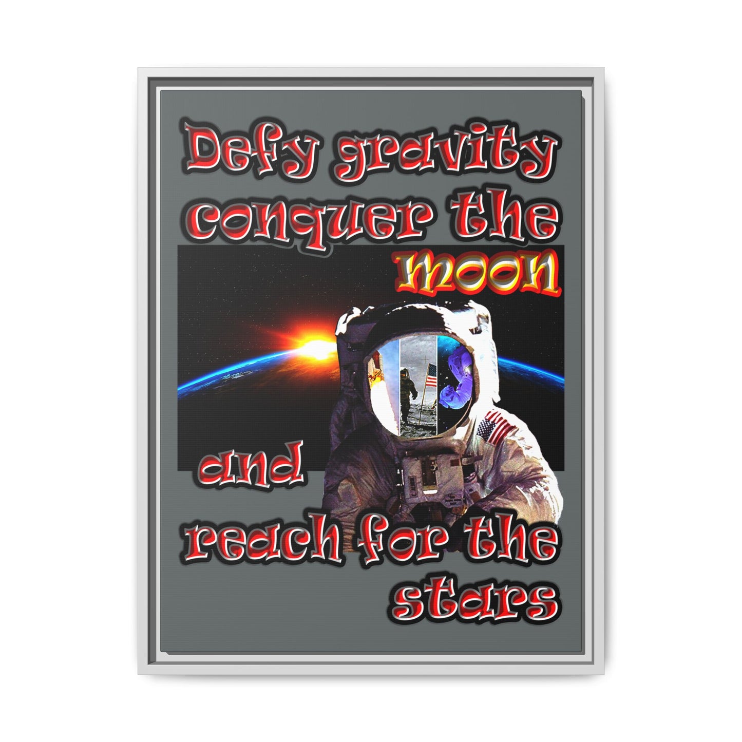 defy conquer reach - framed canvas art (dark grey)