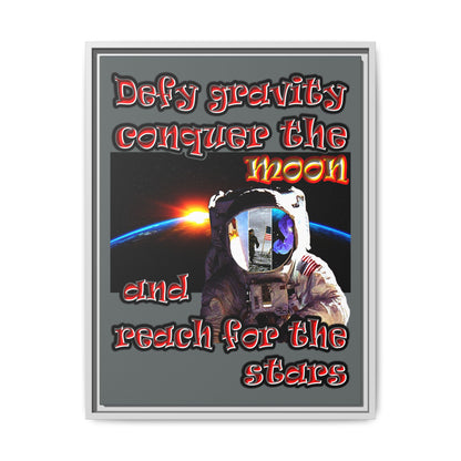 defy conquer reach - framed canvas art (dark grey)
