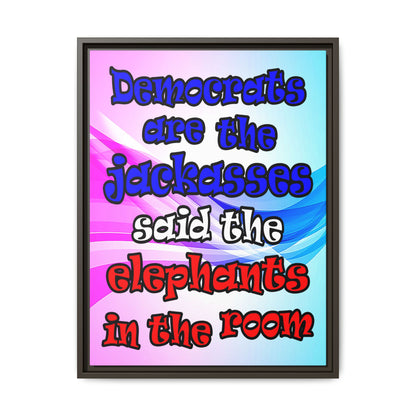 donkeys and elephants - framed canvas art (light blue-pink wave)