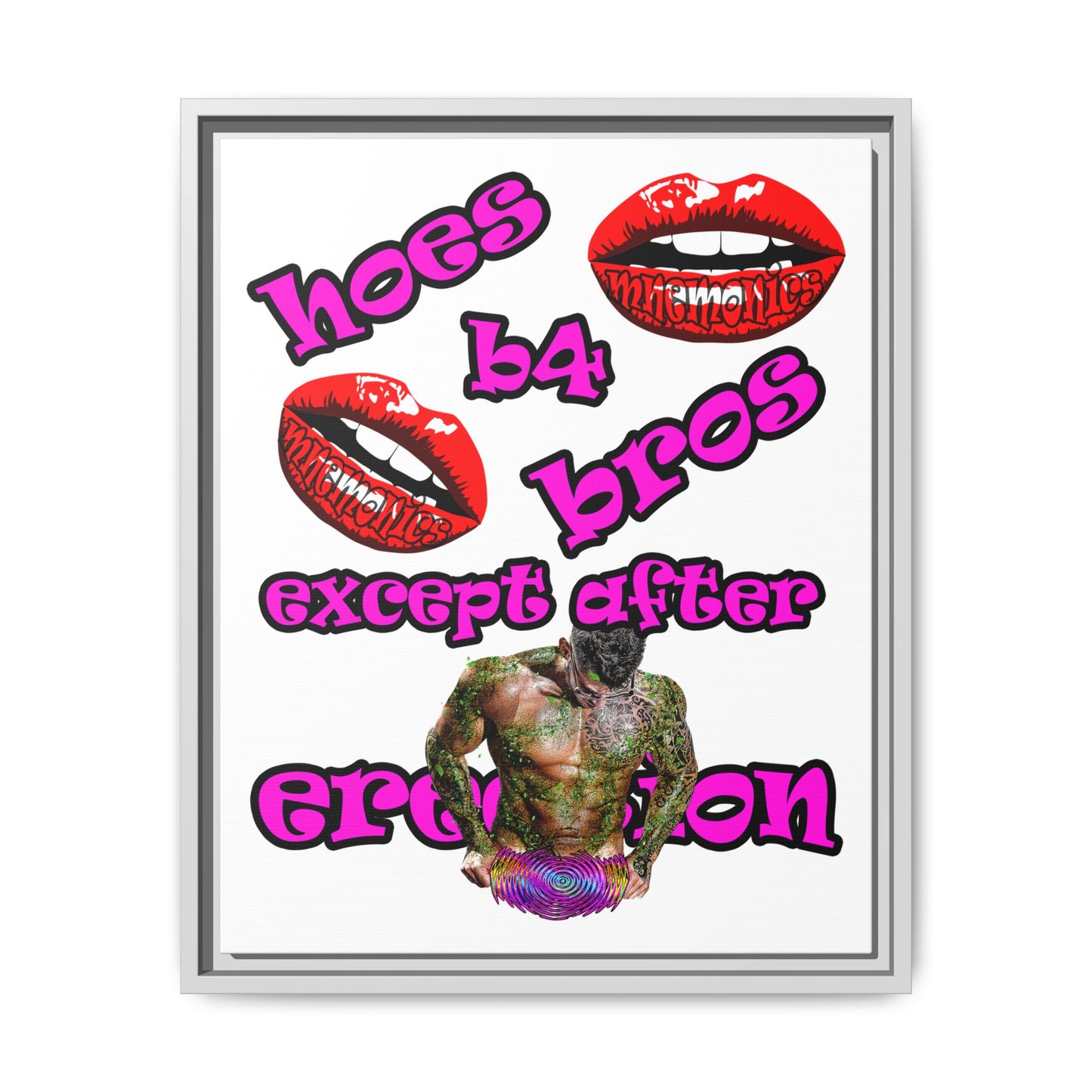hoes b4 bros - framed canvas art (white)