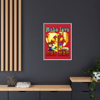 love peace - framed canvas art (dark red)