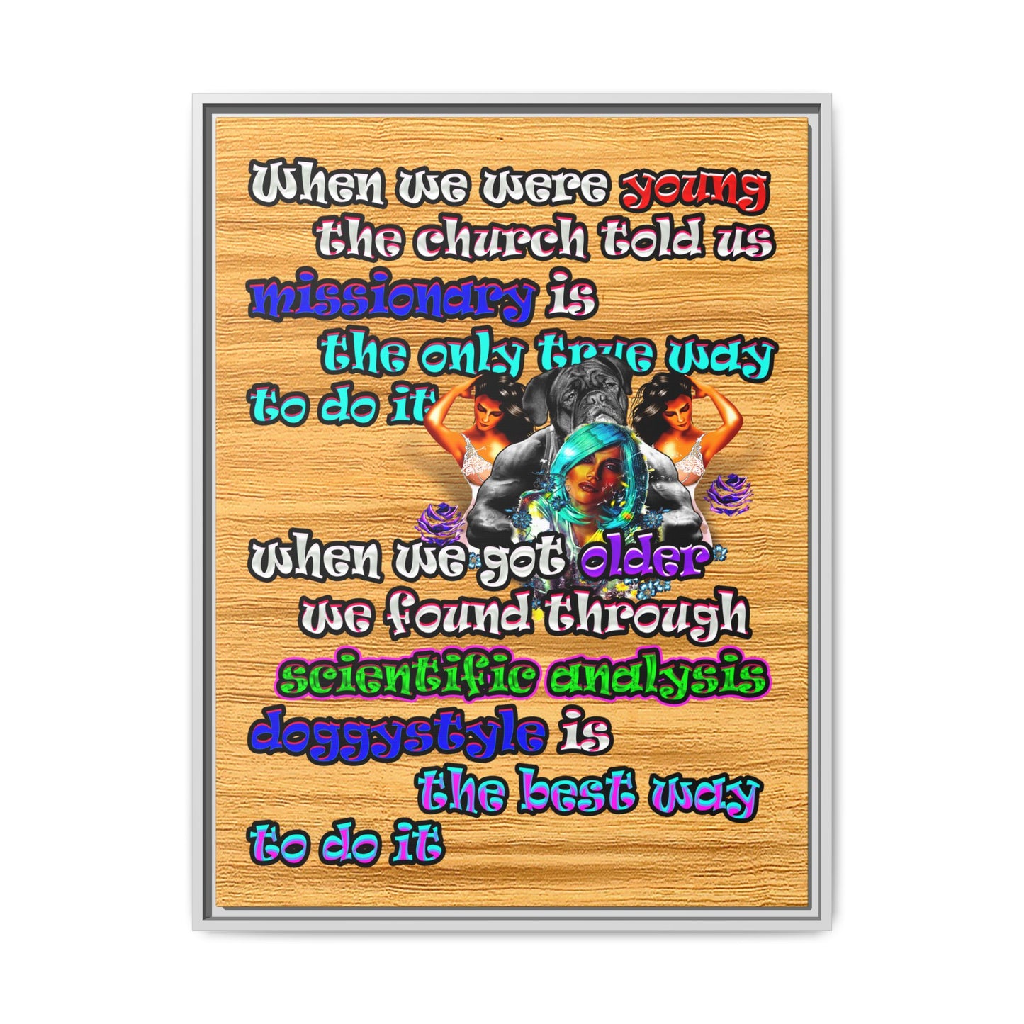 doggystyle - framed canvas art (butterscotch wood finish)