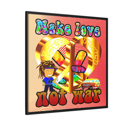 love peace - framed canvas art (yellow-orange wave)