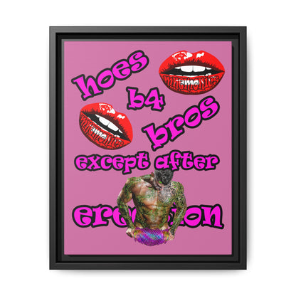 hoes b4 bros - framed canvas art (light pink)