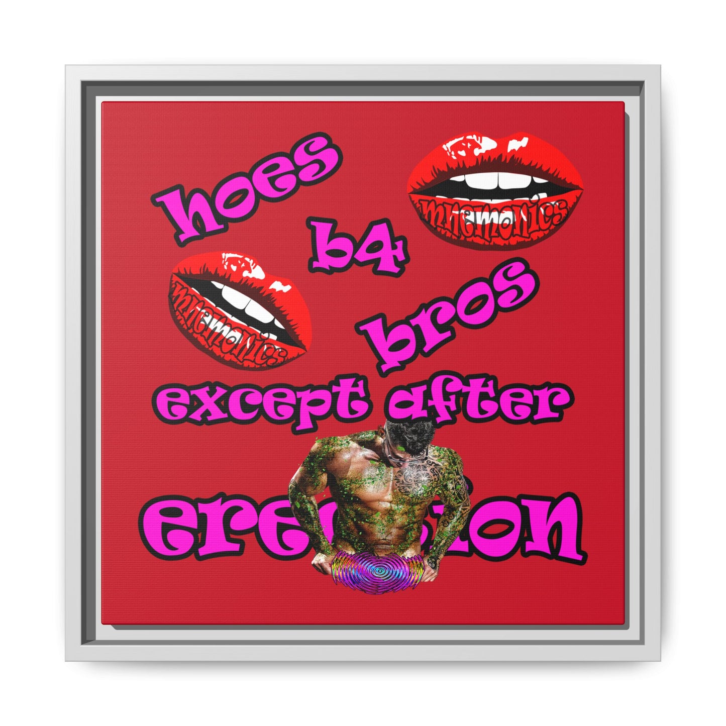 hoes b4 bros - framed canvas art (dark red)