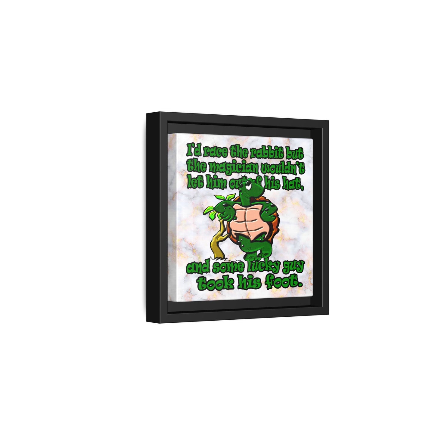 turtle race - framed canvas art (white marble)