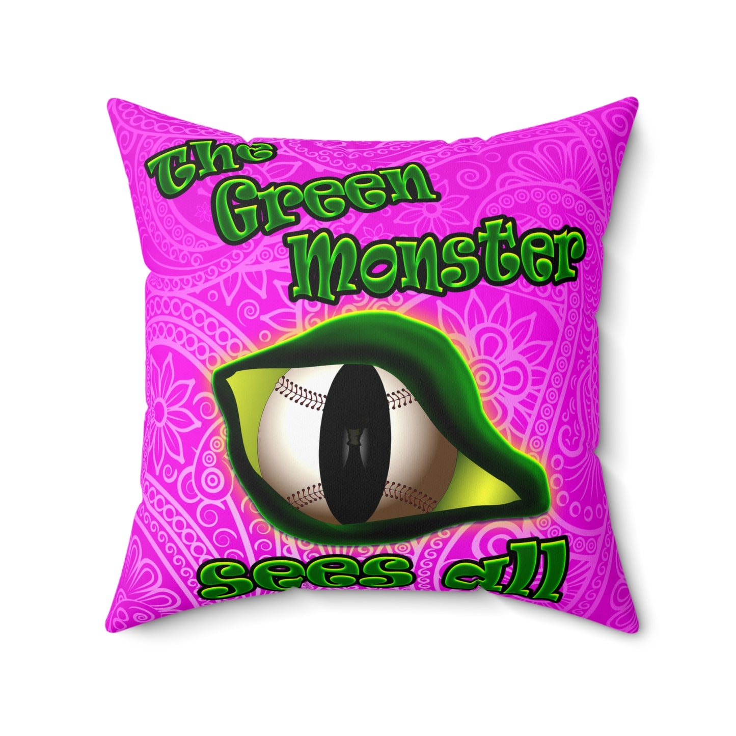 green monster - Spun Polyester Square Pillow - (pink swirl)