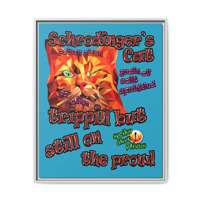 schrodinger's cat - framed canvas art (turquoise)