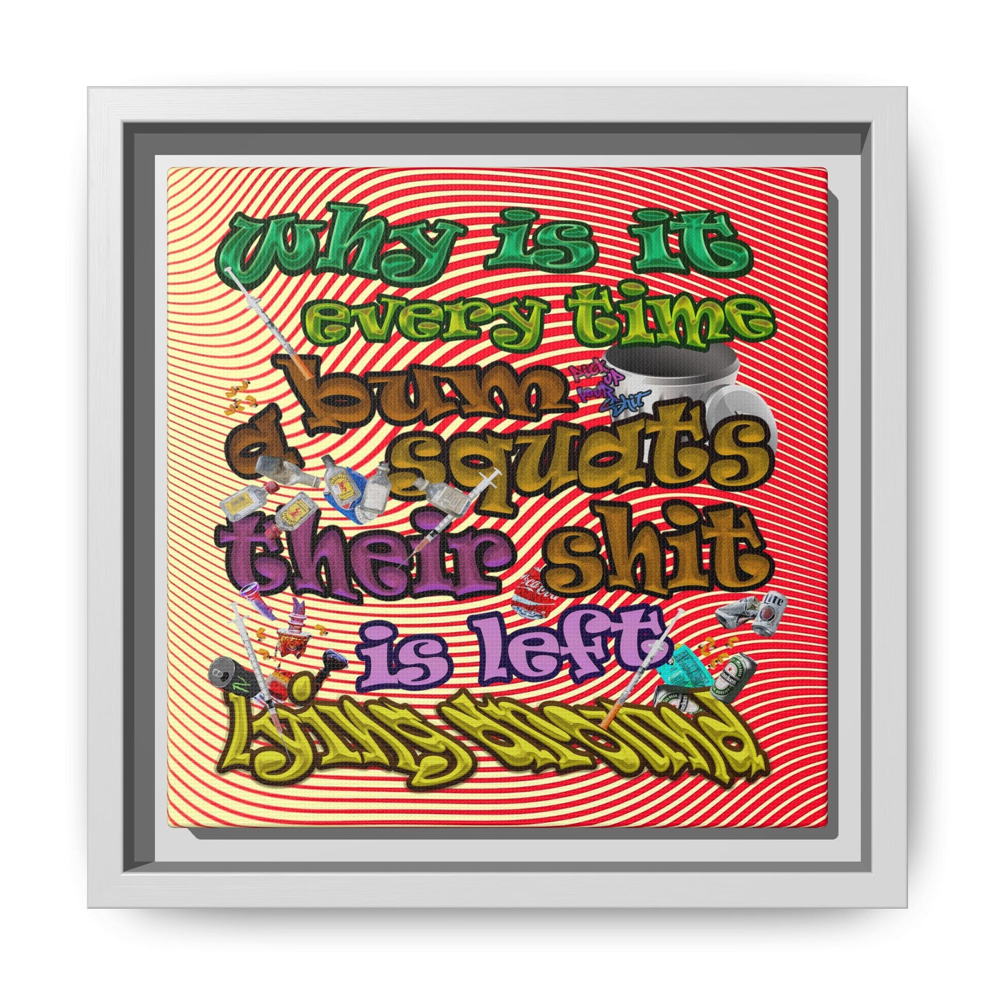 the bum's shit - framed canvas art (yellow-orange wave)