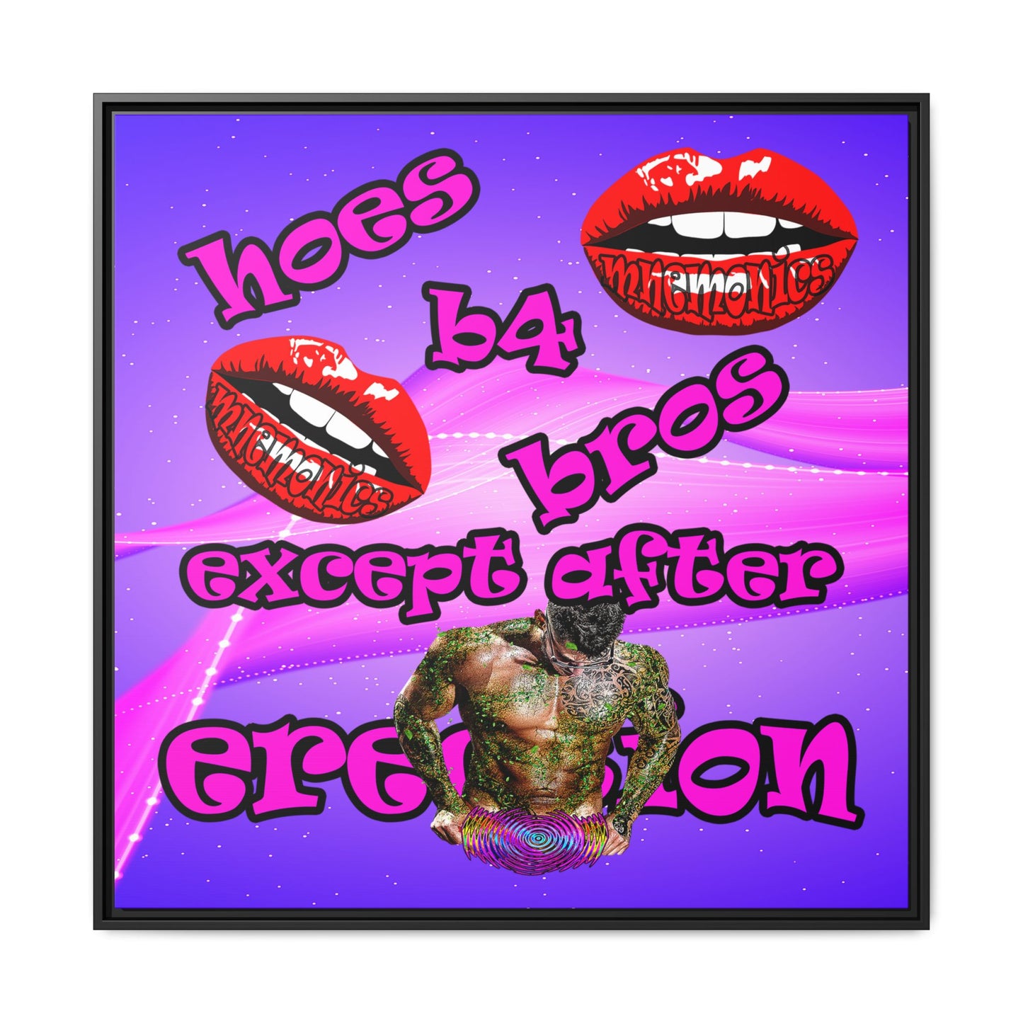 hoes b4 bros - framed canvas art (purple-pink wave)